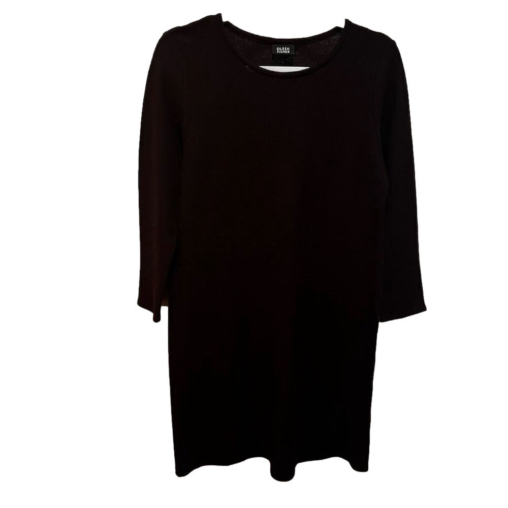 Eileen Fisher Women's Purple Wool Tunic Dress M 3/4 Sleeve Knee Length